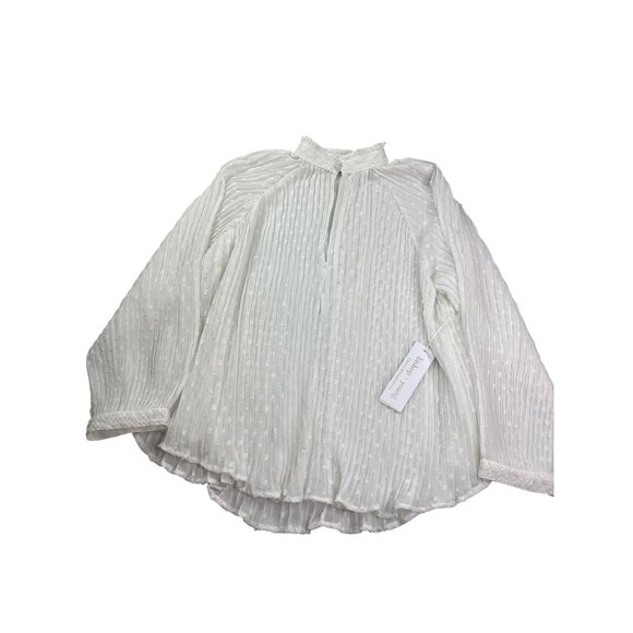 Bishop + Young Modern Romance Pleated Blouse Top M Ivory Sheer Keyhole Lace New - Picture 1 of 11